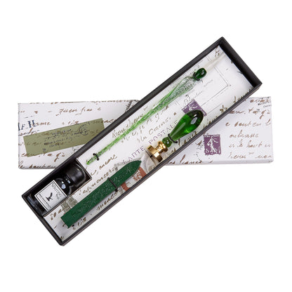 Green Glass Wax Seal & Calligraphy Pen & Ink Set