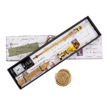 Gold Glass Wax Seal & Calligraphy Pen & Ink Set