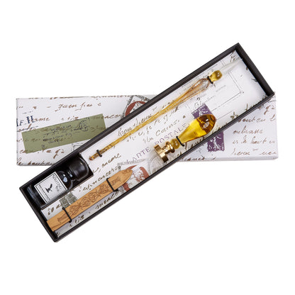 Gold Glass Wax Seal & Calligraphy Pen & Ink Set
