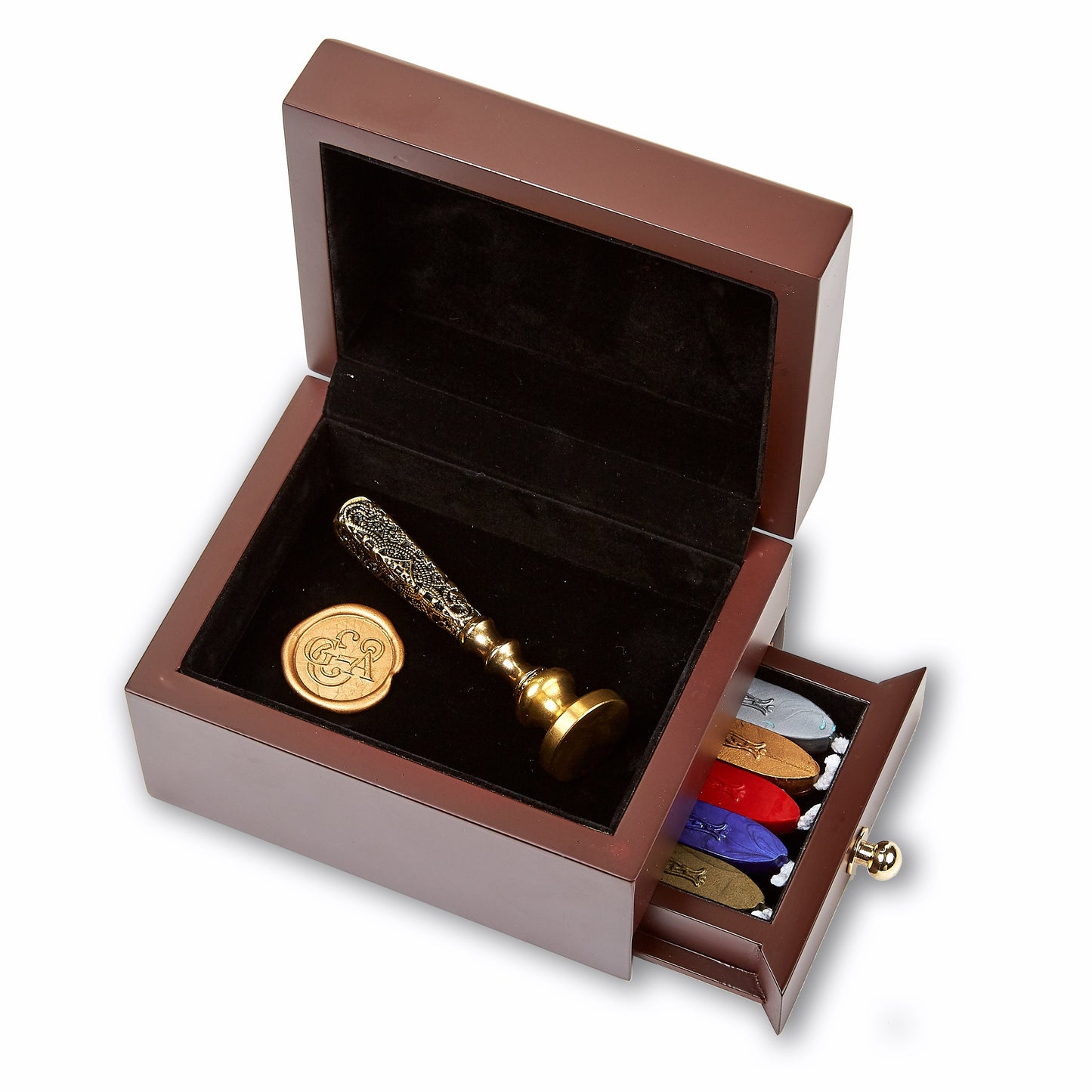 Deluxe Wax Seal Storage Box with Drawer – Wooden Desk Organizer Chest for Stamps & Sealing Wax
