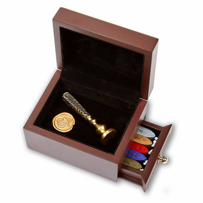 Deluxe Wax Seal Storage Box with Drawer – Wooden Desk Organizer Chest for Stamps & Sealing Wax