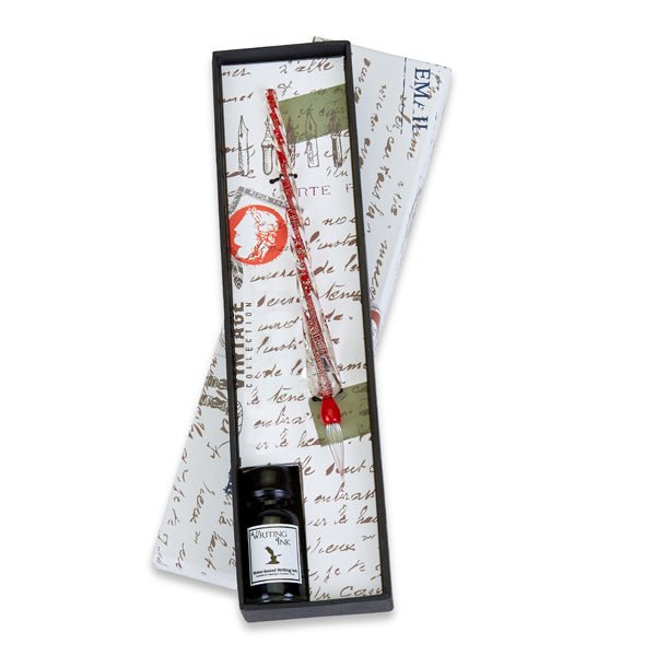 Glass Dip Pen and Ink Set – Venetian Style Calligraphy Pen with Shimmering Spiral Handle and Premium Writing Ink