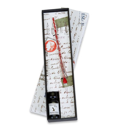 Glass Dip Pen and Ink Set – Venetian Style Calligraphy Pen with Shimmering Spiral Handle and Premium Writing Ink