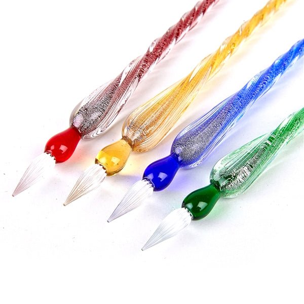 Glass Dip Pen and Ink Set – Venetian Style Calligraphy Pen with Shimmering Spiral Handle and Premium Writing Ink