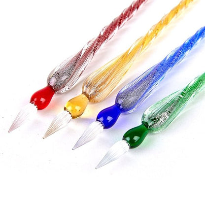 Glass Dip Pen and Ink Set – Venetian Style Calligraphy Pen with Shimmering Spiral Handle and Premium Writing Ink
