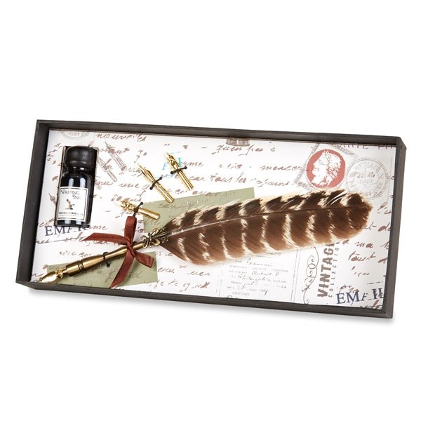 Vintage-style Feather Quill Dip Pen & Ink Set with Quill, Ink & Nibs