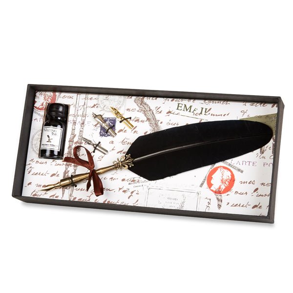 Vintage-style Feather Quill Dip Pen & Ink Set with Quill, Ink & Nibs