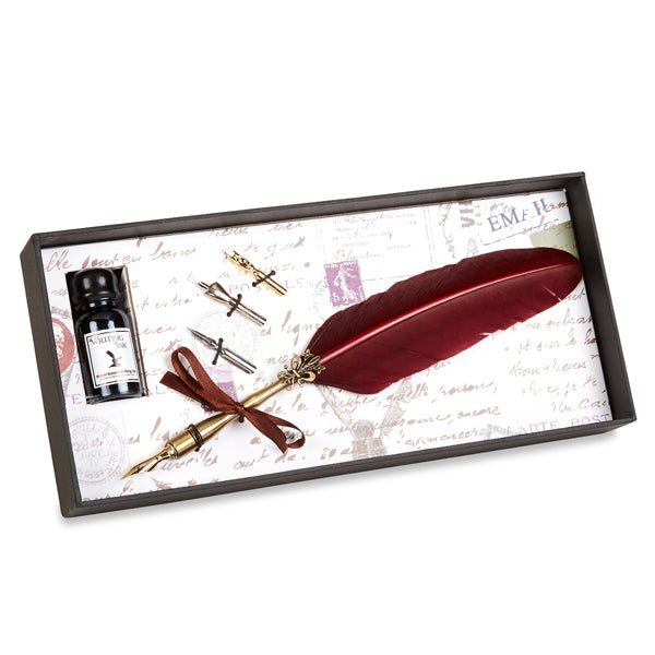 Vintage-style Feather Quill Dip Pen & Ink Set with Quill, Ink & Nibs