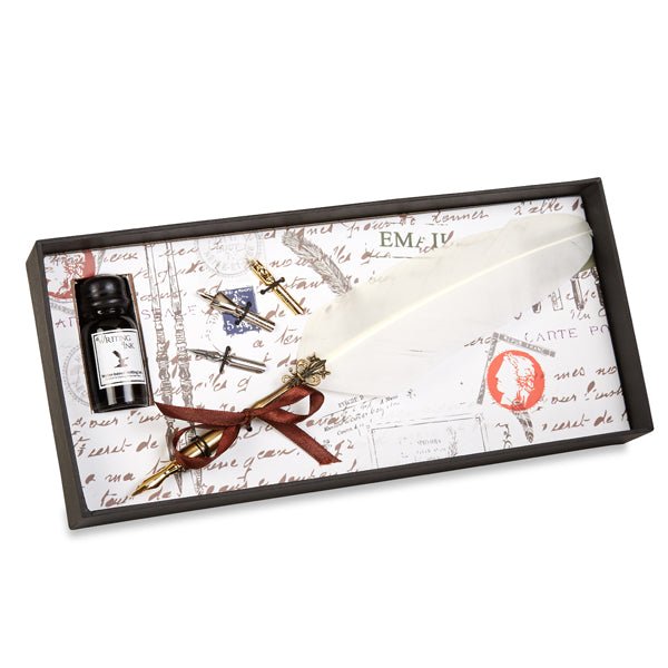 Vintage-style Feather Quill Dip Pen & Ink Set with Quill, Ink & Nibs