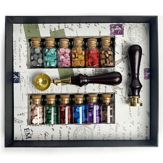 Bead Sealing Wax Starter Kit with Wax Seal Stamp, 12 colors Sealing Wax and Melting Spoon