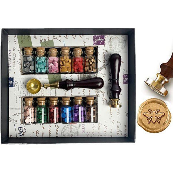 Bead Sealing Wax Starter Kit with Wax Seal Stamp, 12 colors Sealing Wax and Melting Spoon