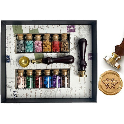 Bead Sealing Wax Starter Kit with Wax Seal Stamp, 12 colors Sealing Wax and Melting Spoon