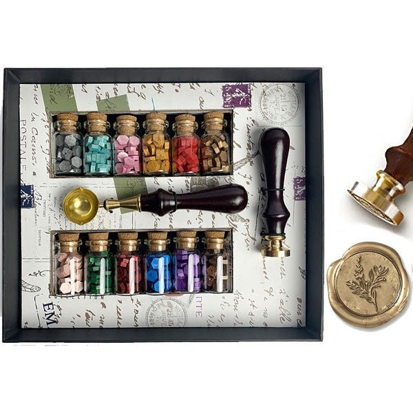 Bead Sealing Wax Starter Kit with Wax Seal Stamp, 12 colors Sealing Wax and Melting Spoon
