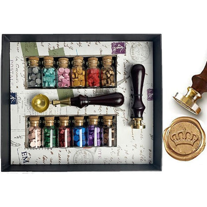 Bead Sealing Wax Starter Kit with Wax Seal Stamp, 12 colors Sealing Wax and Melting Spoon