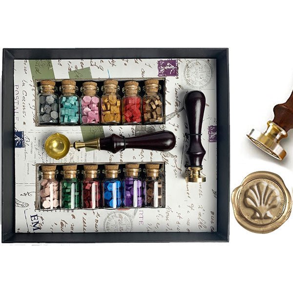 Bead Sealing Wax Starter Kit with Wax Seal Stamp, 12 colors Sealing Wax and Melting Spoon