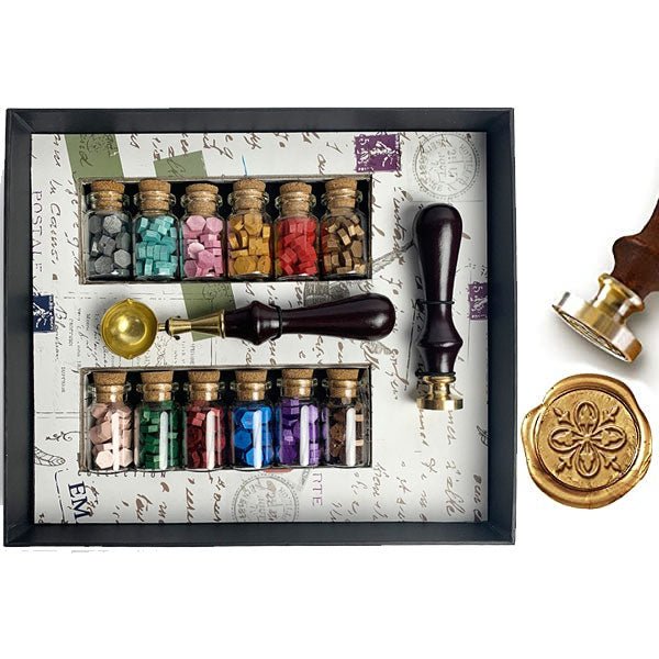 Bead Sealing Wax Starter Kit with Wax Seal Stamp, 12 colors Sealing Wax and Melting Spoon