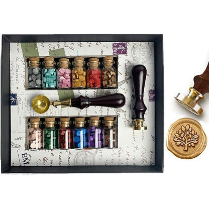 Bead Sealing Wax Starter Kit with Wax Seal Stamp, 12 colors Sealing Wax and Melting Spoon