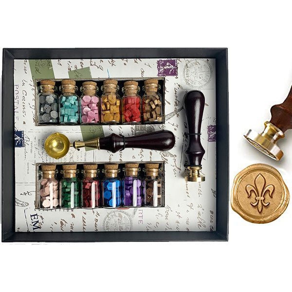 Bead Sealing Wax Starter Kit with Wax Seal Stamp, 12 colors Sealing Wax and Melting Spoon