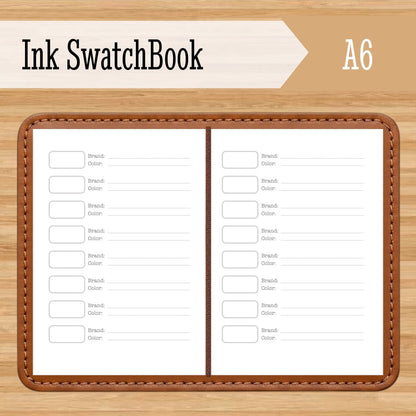 A6 Ink Swatch Book - Ink Log - Travelers Notebook Insert - Fountain Pen Friendly, Hand-Stitched Kraft Cover
