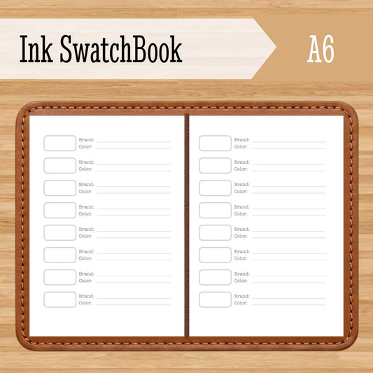 A6 Ink Swatch Book - Ink Log - Travelers Notebook Insert - Fountain Pen Friendly, Hand-Stitched Kraft Cover