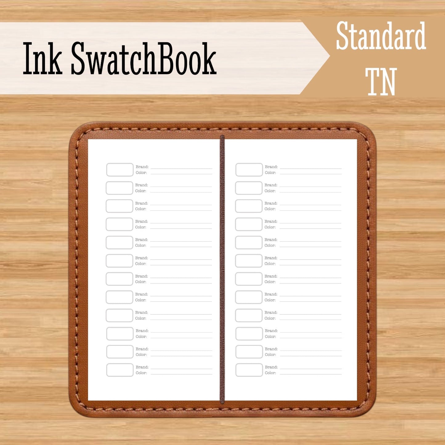Standard Ink Swatch Book Kraft Travelers Notebook Insert - Standard TN - Ink Log - Fountain Pen Friendly Notebook - Hand-Stitched Binding