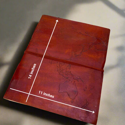 Extra Large World Map 14x11 Handmade Leather Journal