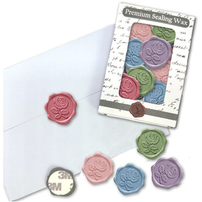 Rose Stem Adhesive Wax Seal Stickers for Envelopes and Invitations (25-Pack) 6 Colors