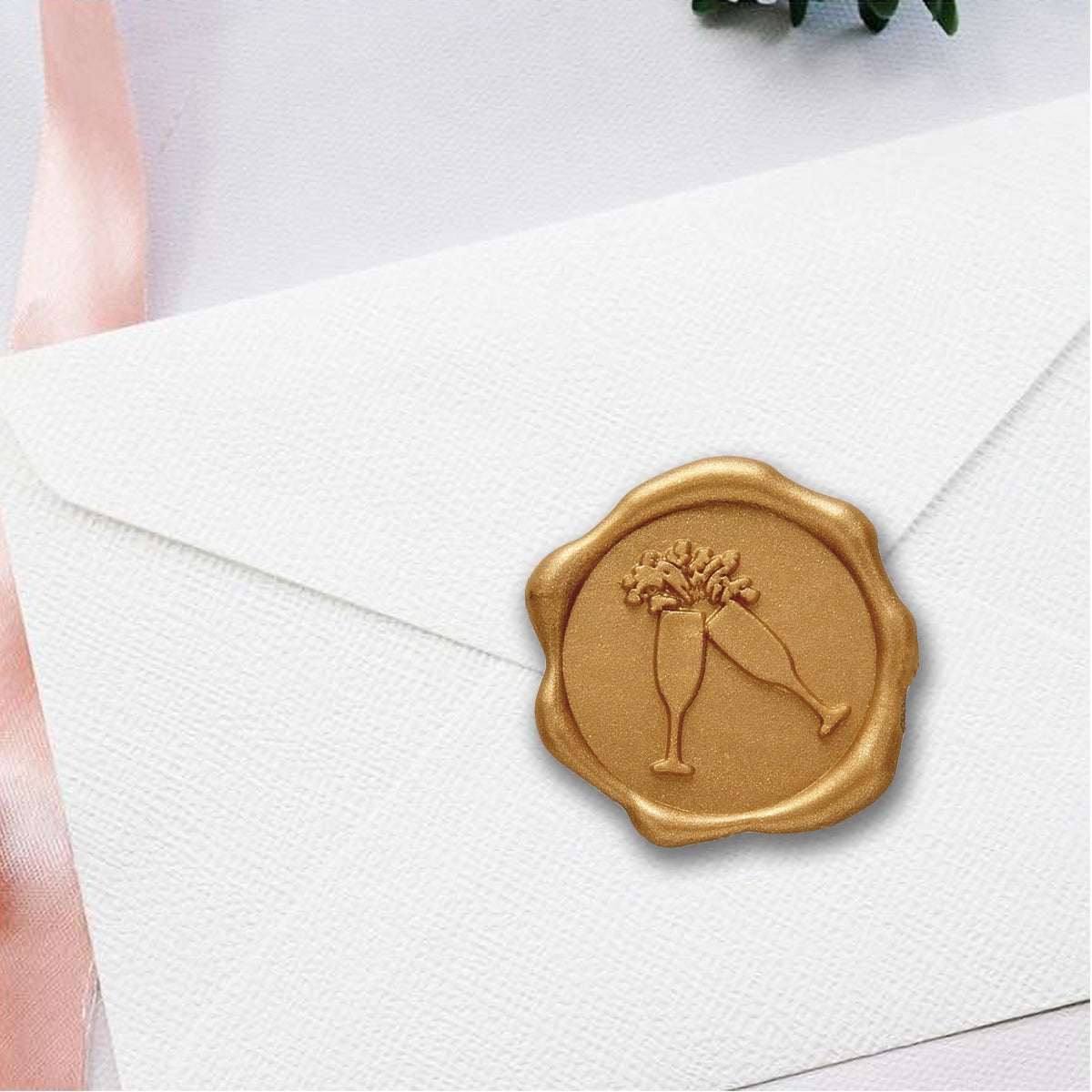 Champagne Glasses Adhesive Wax Seal Stickers for Envelopes and Invitations (25-Pack)