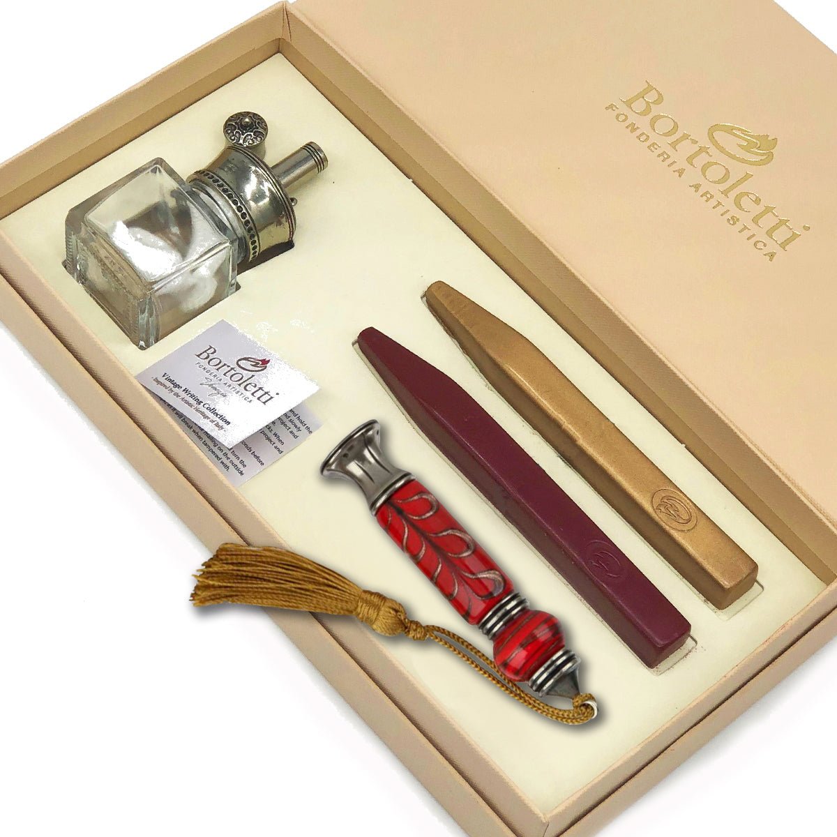 Murano Glass Gold Leaf Handle Wax Seal Stamp with Tassel and Apex Initial