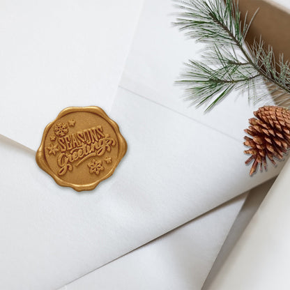Seasons Greetings Adhesive Wax Seal Stickers for Christmas Cards and Holiday Mail (25-Pack)