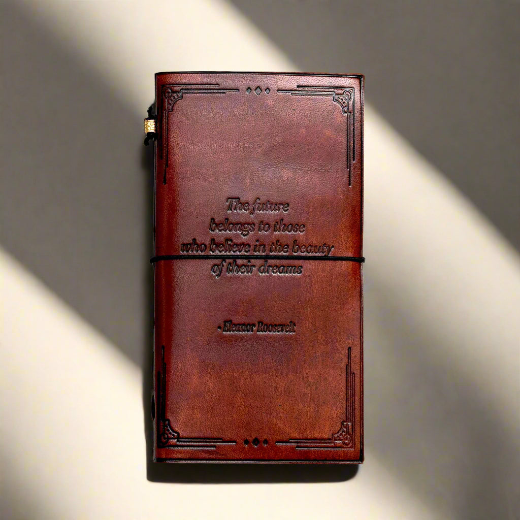 The Future Belongs Eleanor Roosevelt Quote Leather Journal - 8x6 Size