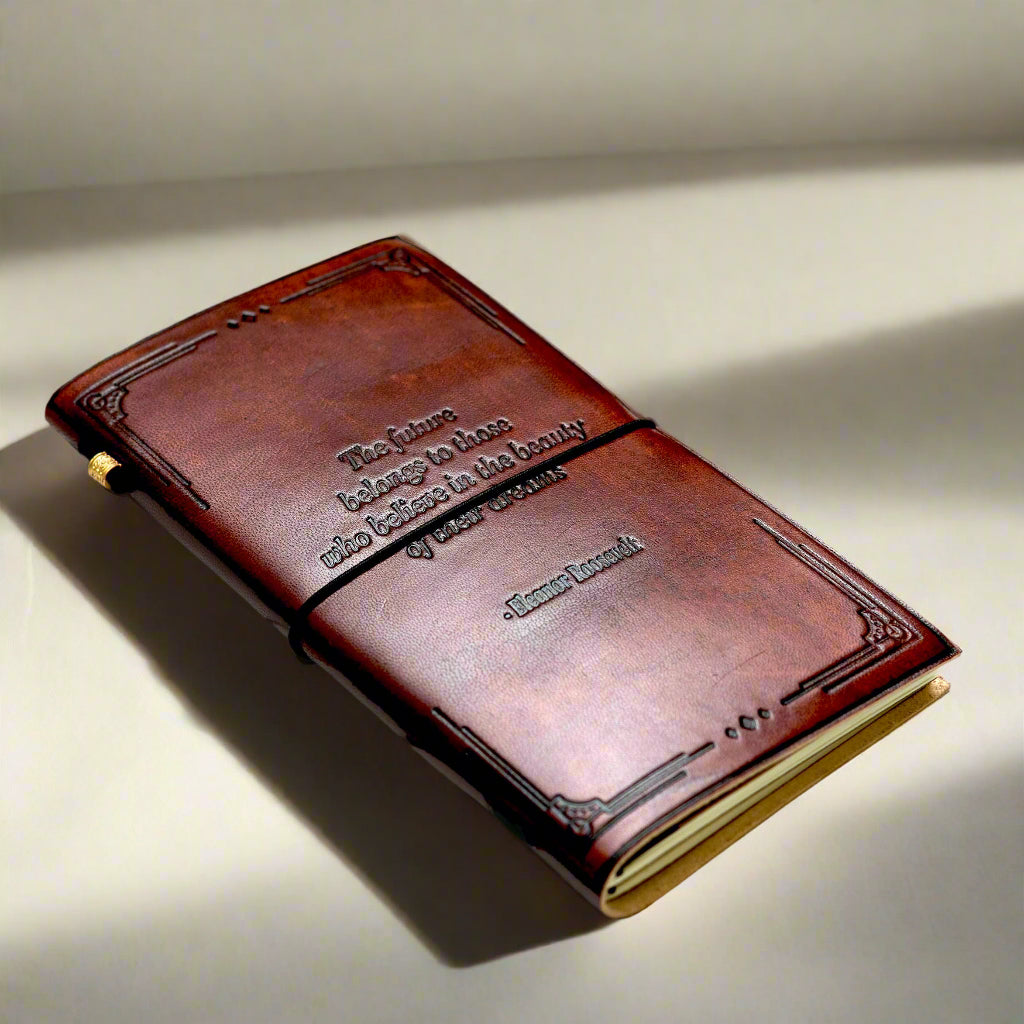 The Future Belongs Eleanor Roosevelt Quote Leather Journal - 8x6 Size