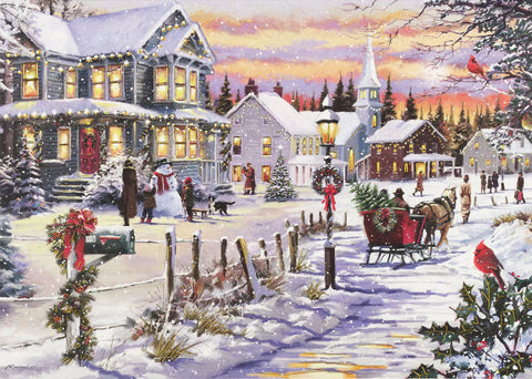 Village Sleigh Ride Holiday Greeting Cards - Boxed Set