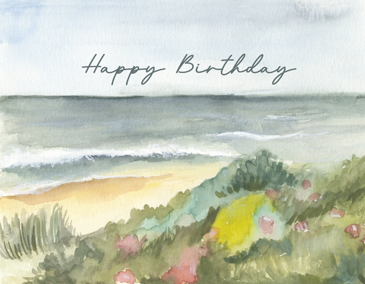 Coastal Ocean Watercolor Birthday Greeting Card