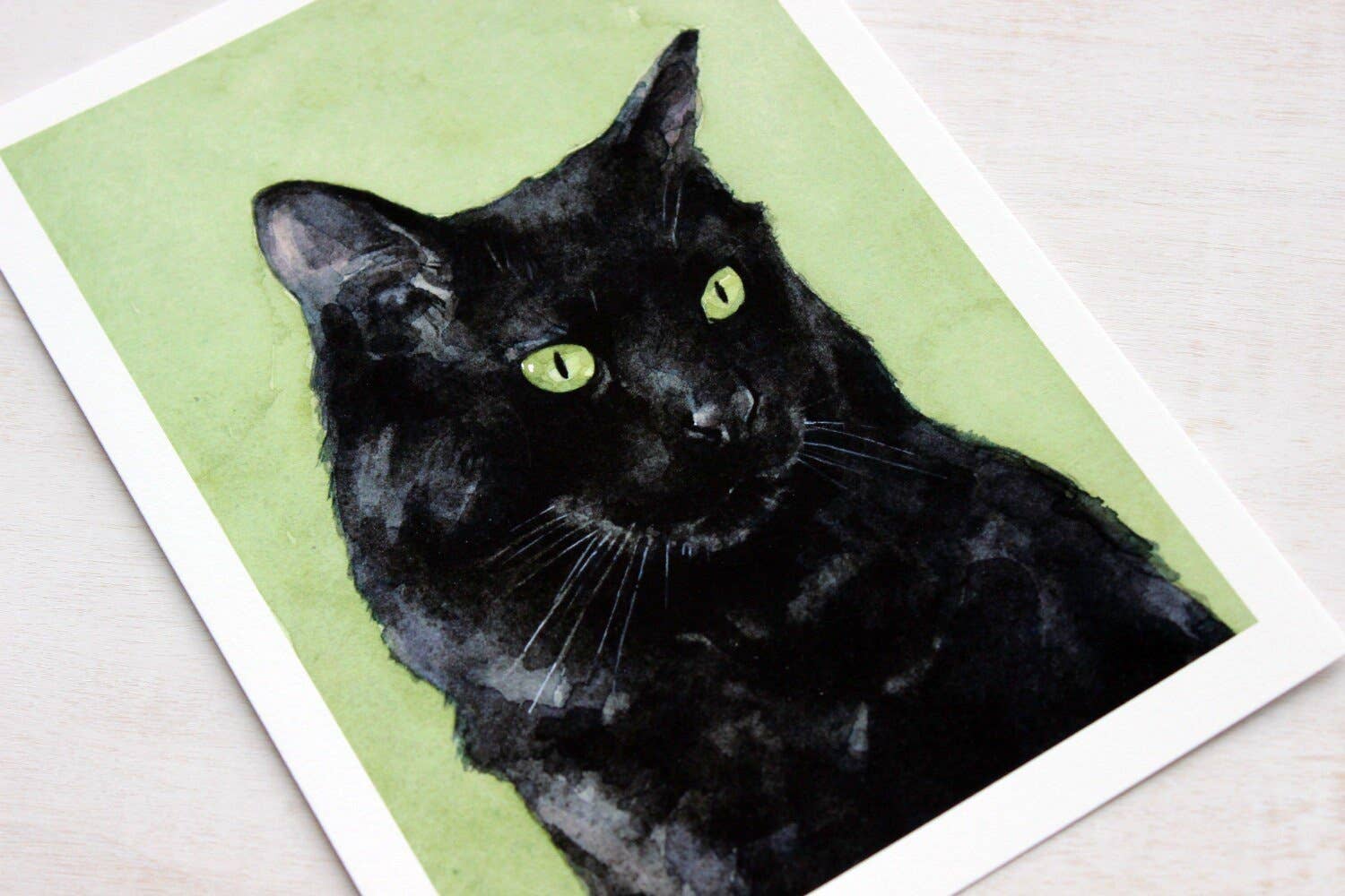 Black cat watercolor print, alternate view