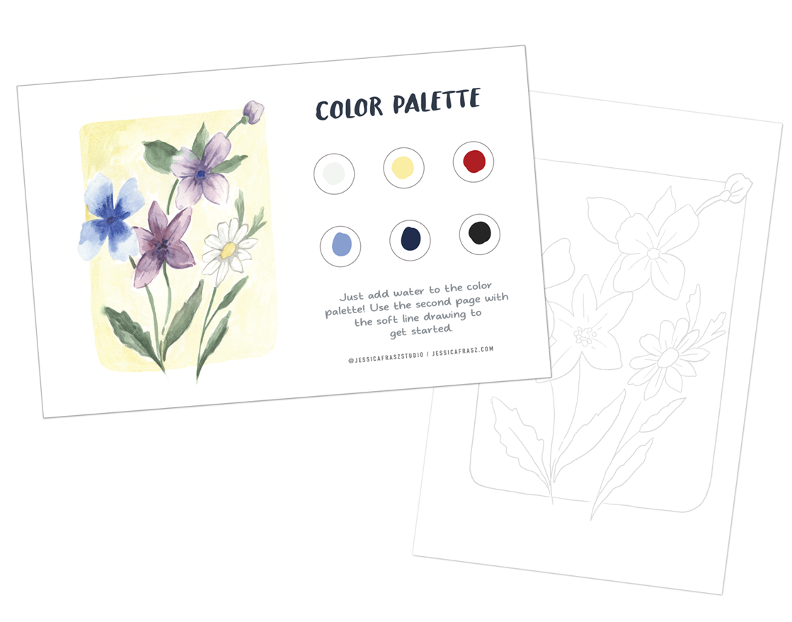Flower Garden Painting Art Kit with Outline page