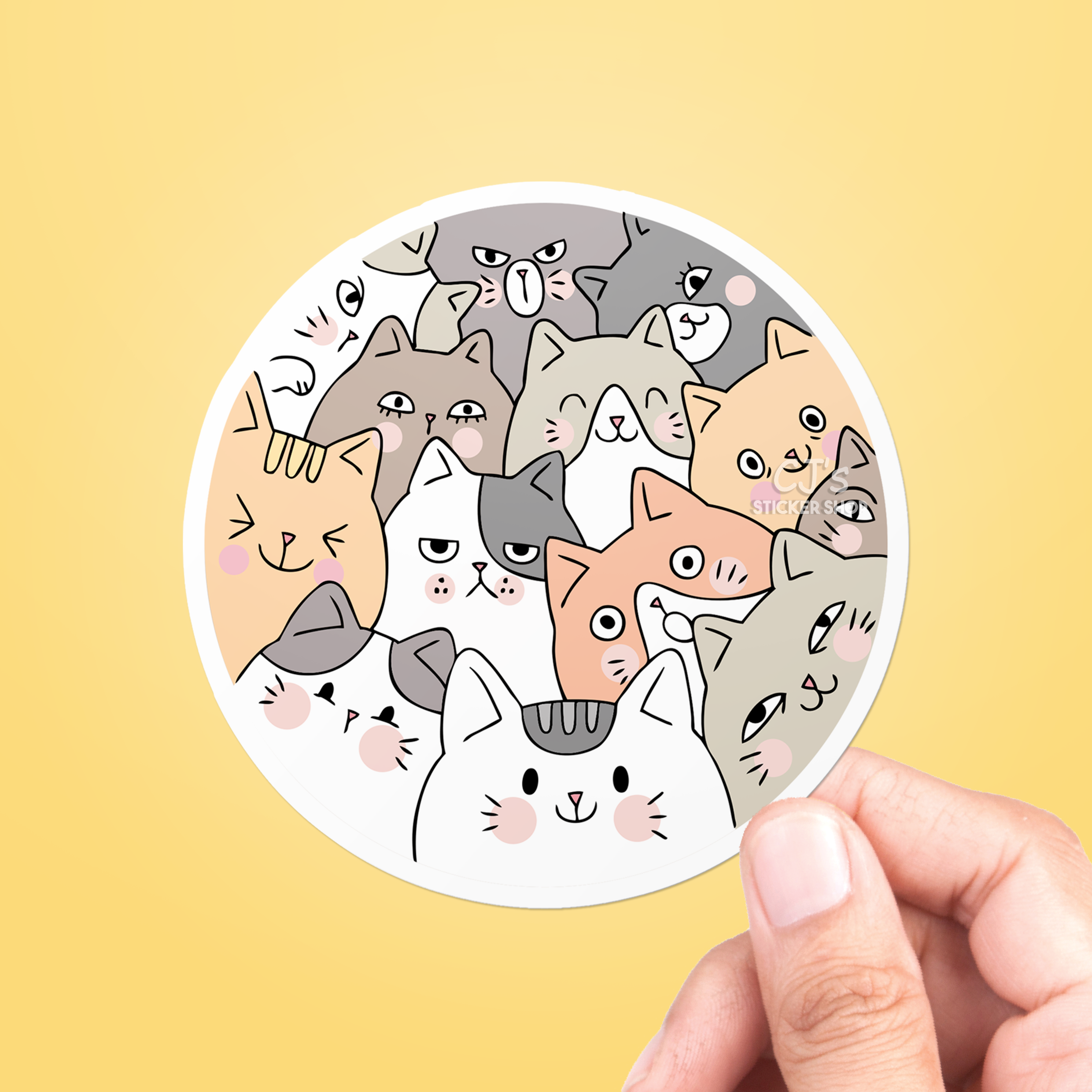 Circle of Cats Sticker Vinyl Decal: 3"