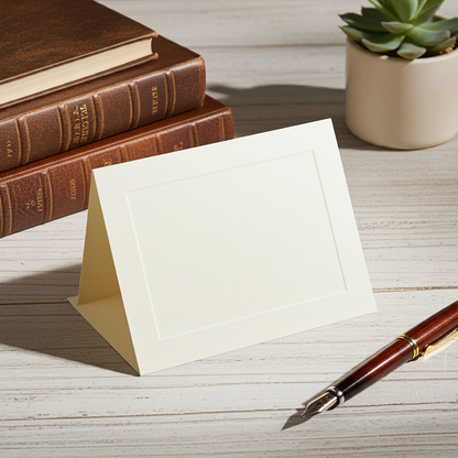 Classic Linen Fold-Over Note Card Set with Envelopes- White or Ivory