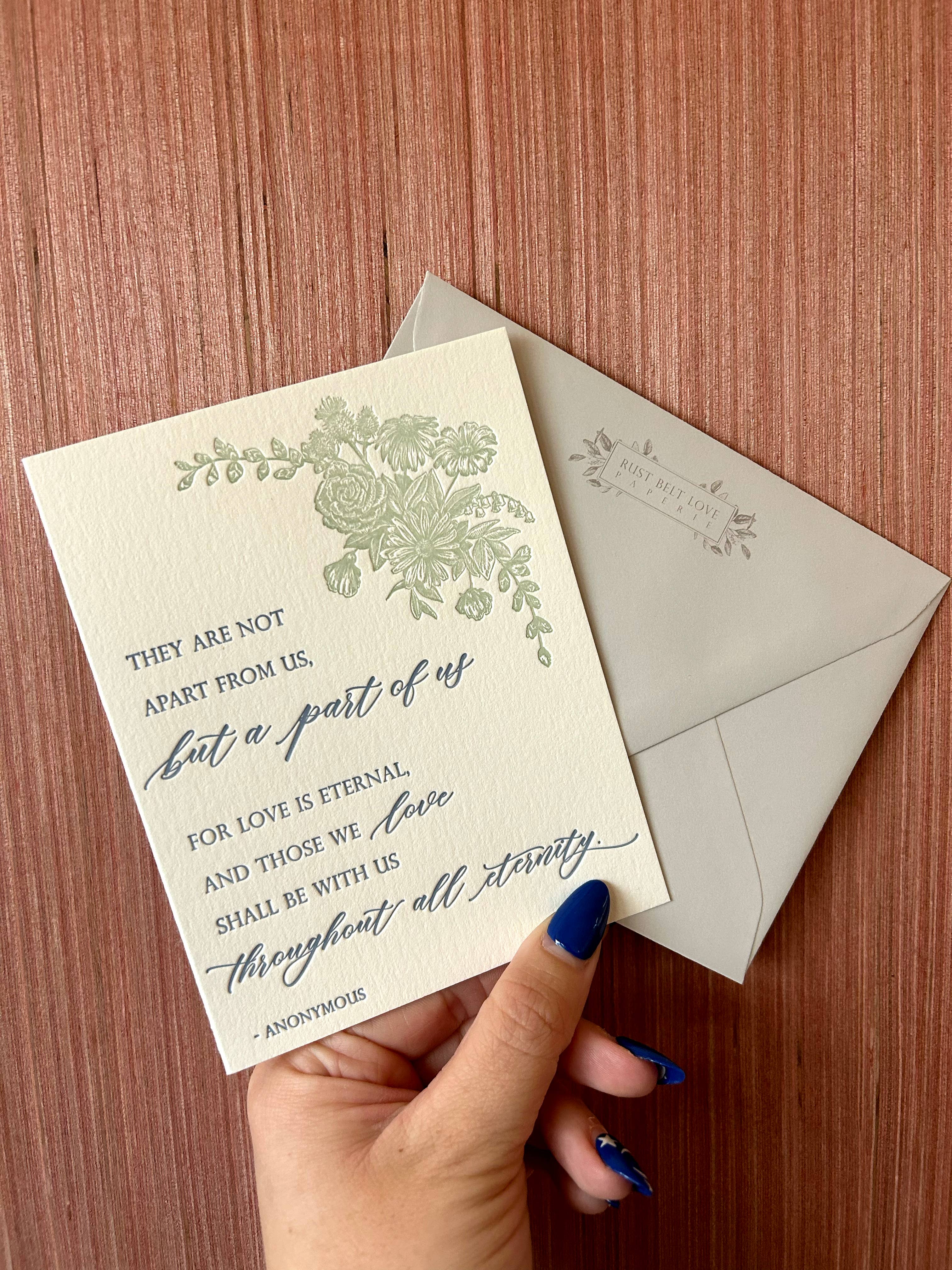 Sympathy Letterpress Card with Anonymous Literary Quote