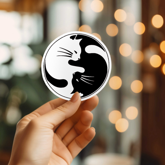 Beautiful Cat Ying Yang Vinyl Sticker