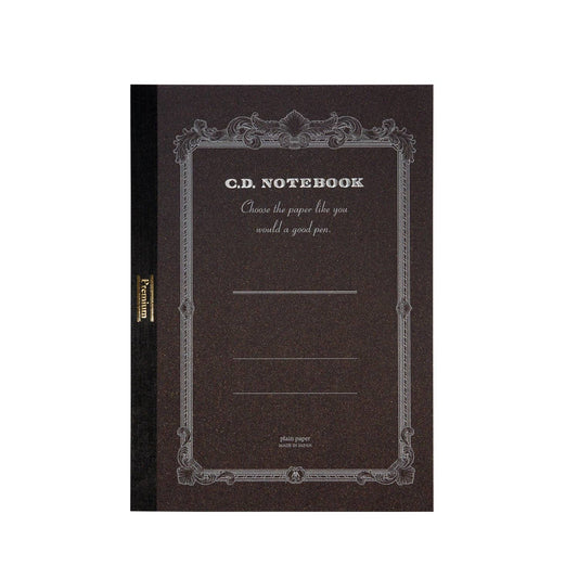 Apica Premium A5 notebook, charcoal cover with foil lettering, front view
