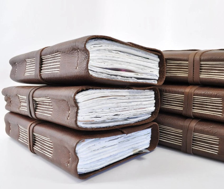 Manufactus Medieval Leather Journal - Amalfi Paper & Nabuk Leather - Hand-Stitched in Italy - 3 Sizes
