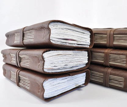 Manufactus Medieval Leather Journal - Amalfi Paper & Nabuk Leather - Hand-Stitched in Italy - 3 Sizes