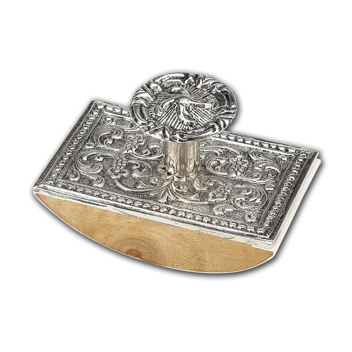 Wood Rocking Ink Blotter-Decorated Metal top-Silver