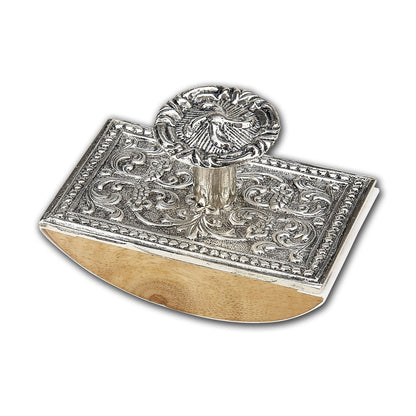 Wood Rocking Ink Blotter-Decorated Metal top-Silver