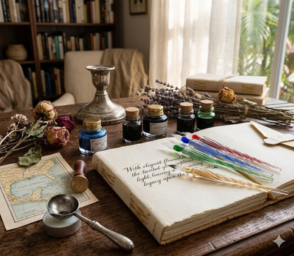Glass Dip Pen and Ink Set – Venetian Style Calligraphy Pen with Shimmering Spiral Handle and Premium Writing Ink