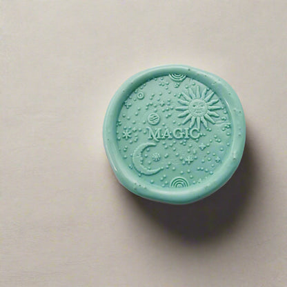 Whimsical "Magic" Wax Seal Stamp with Sun, Moon & Stars - Enchanting Seals