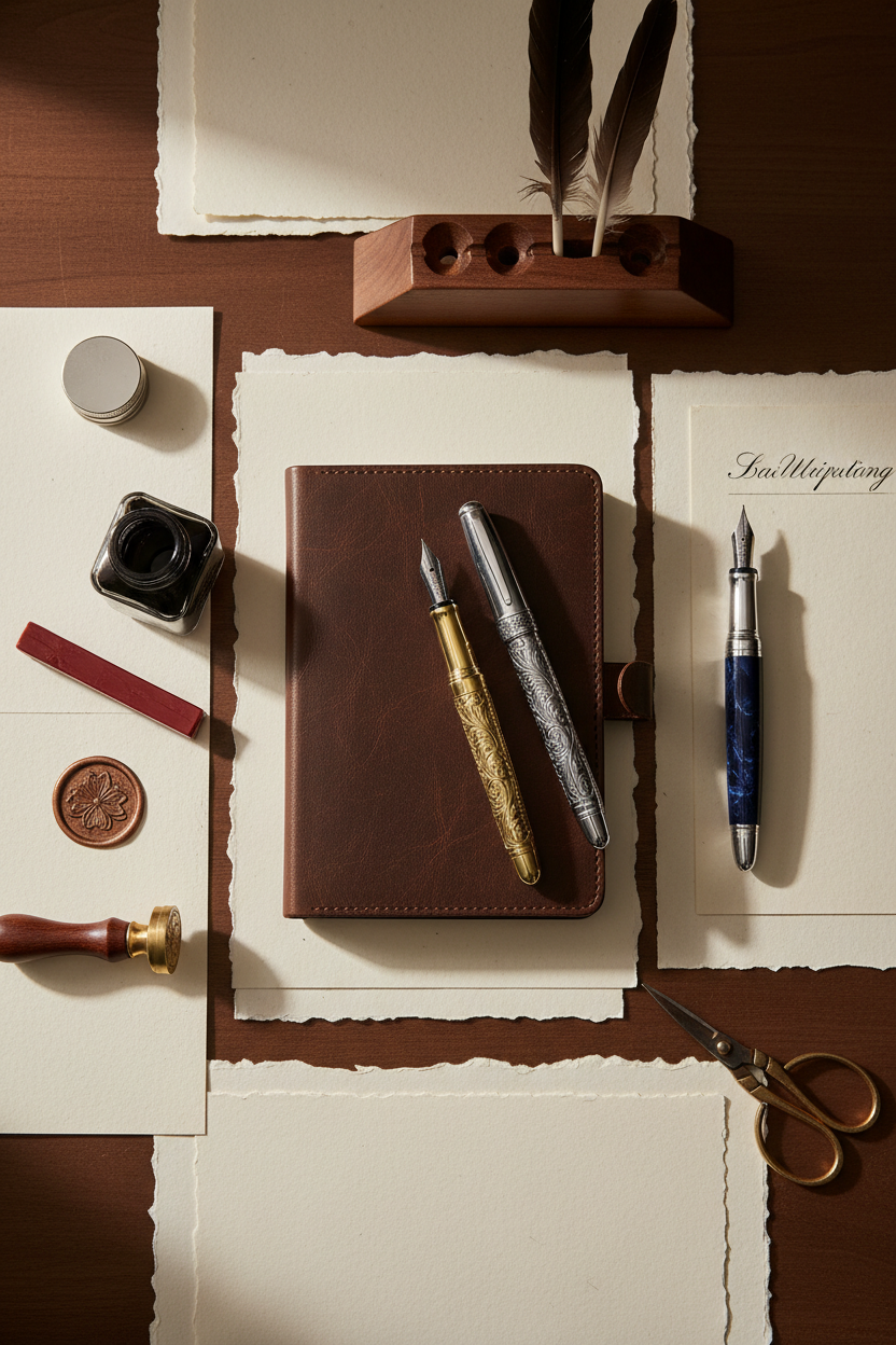 Stationery and writing tools composition