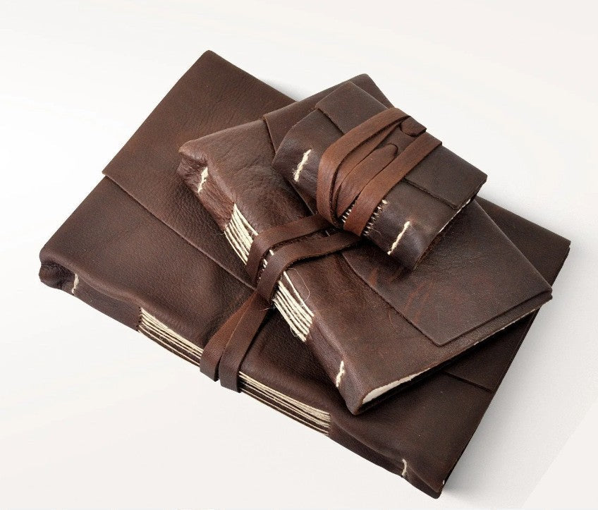 Manufactus Medieval Leather Journal - Amalfi Paper & Nabuk Leather - Hand-Stitched in Italy - 3 Sizes