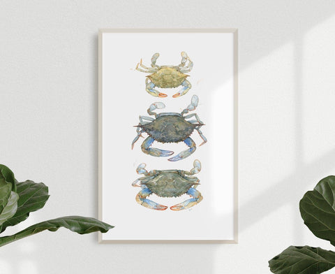 Blue Crabs Watercolor Painting Print: 8x10 (11x14 mat)